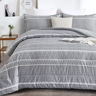 Grey Comforter King, Soft Microfiber Reversible Grey Boho down Alternative Comfo