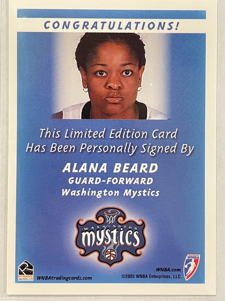 Alana Beard Auto Hard Signed 2005 Rittenhouse Card Washington Mystics WNBA MINT+ - Image 2 of 2