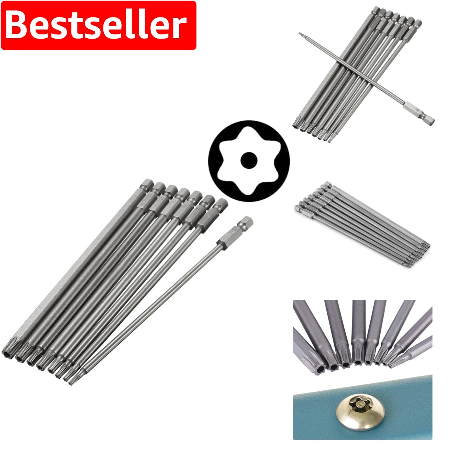 8pcs 1/4 Inch Hex Shank Torx Bit Set with Magnetic Tips - T8 to T40 for Professionals