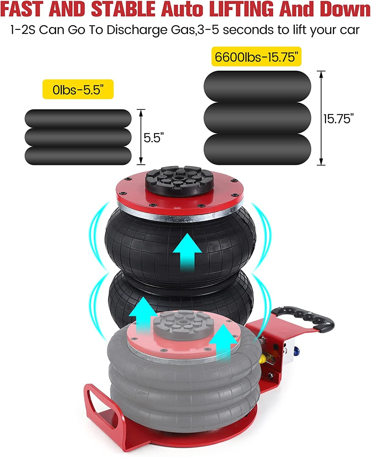 Triple Bag Air Pneumatic Jack 3 Ton 6600 lbs Jacking Compressed Air 15.75 Inch eBay