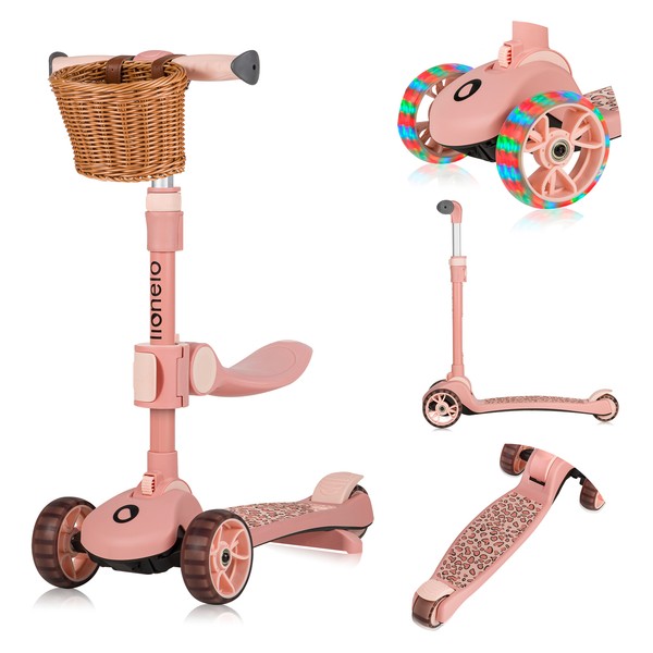 Kinder Roller Scooter Cityroller Led Dreirad Roller Laufrad Balance-Roller Rosa-image