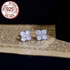 Luxury 925 Sterling Silver Cubic Zirconia Stud Earrings Women Wedding Party Gift