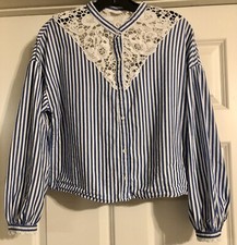 Zara Trafaluc Boho Mixed Media Crochet Lace Vertical Stripe Cropped Size XS