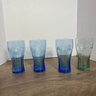 Vintage Coca Cola 4 Glasses 16 oz. Cobalt Blue Contoured Ribbed Collectable