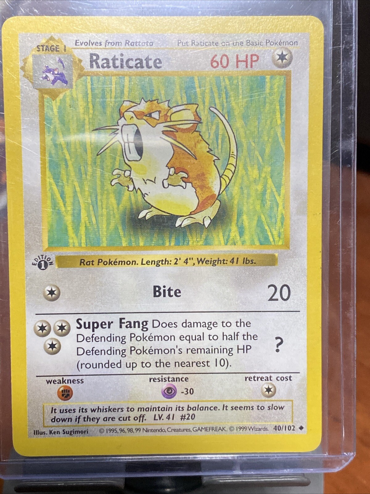 Pokemon Card - Raticate 1st Edition Base Set (Shadowless) 40/102 Uncommon