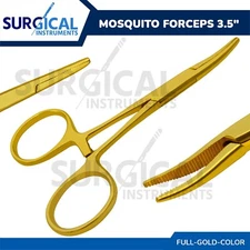 Hemostat Mosquito Forceps 3.5" Curved Full Gold Surgical Stainless German Grade