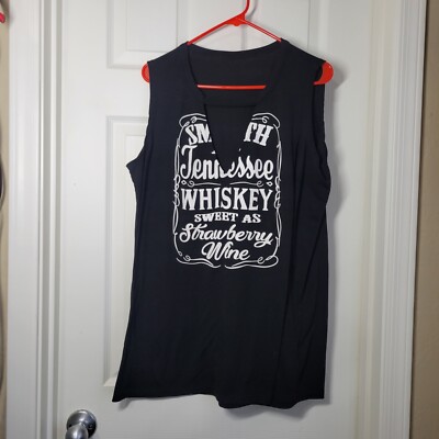 Smooth As Tennessee Whiskey Sweet As Strawberry Wine Black Sleeveless Shirt ~XXL