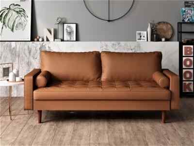 Premium Authentic Top-Grain Leather Sofa Bed, Mid-Century Elegance Room Decor