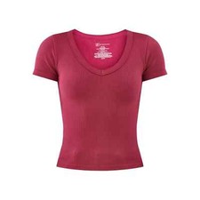 No Boundaries Juniors' V-Neck Short Sleeve Seamless Tee, Plum Size XXL 19 
