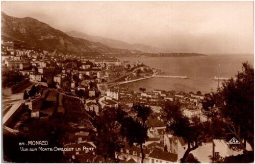 Aerial View of Monte Carlo Port Monaco 1910s RPPC Postcard Photo CAP Unused - Foto 1 di 2