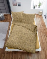 Dormisette Melange Flanell BettwäSche 155X220 Paisley Blumen Ocker Schwarz 4090-
