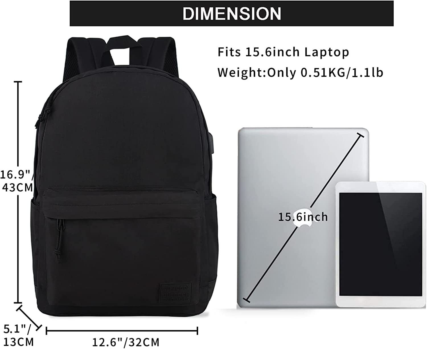 SUPACOOL Lightweight Casual Laptop Backpack with USB Charging Port For