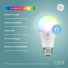 GE LED Color Changing LED Light Bulbs, 9.5 Watt, A19 Bulbs, Medium Base