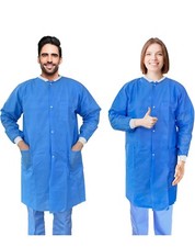 10Pcs Disposable SMS Lab Coats Knee Length with Knit Cuffs 3 Pockets Large