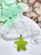 Sea Glass Starfish Pendant, Silver Snake Chain Necklace, 18 Inch, Green