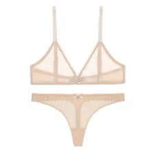 Wireless See-Through Bra Thong Set Sexy Mesh Underwear