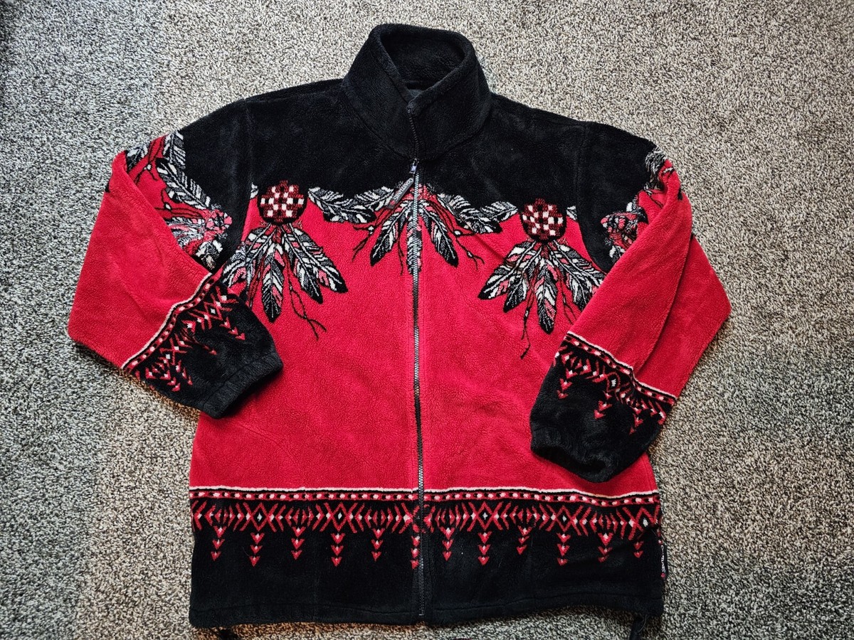 VTG Coastlines Canada Women’s Large Red Fleece Jacket Native Am Indian SouthWest