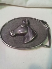 Pewter Horse Head Embossed Belt Buckle - Nice