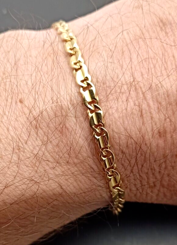 BRACCIALE Donna In ORO 18 Karati 750% Bicolore GIALLO BIANCO Maglia Ovali CATENA