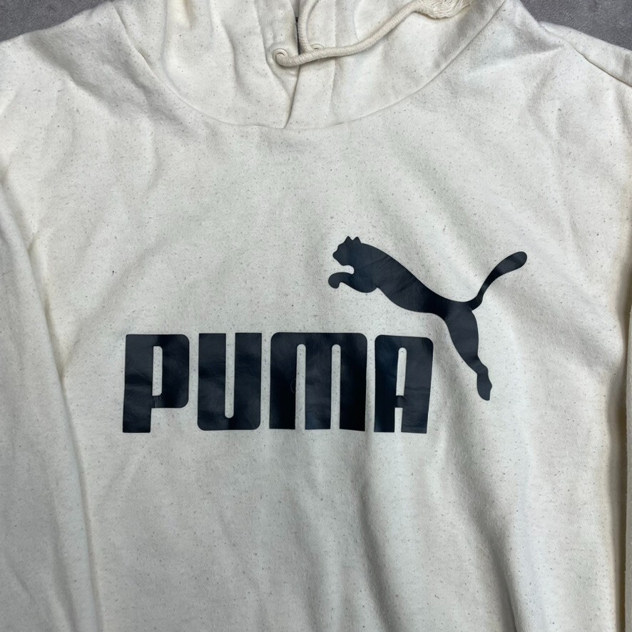 Puma Hoodie Mens Y2K Spellout Pullover Training Sweatshirt, White, Large image 4