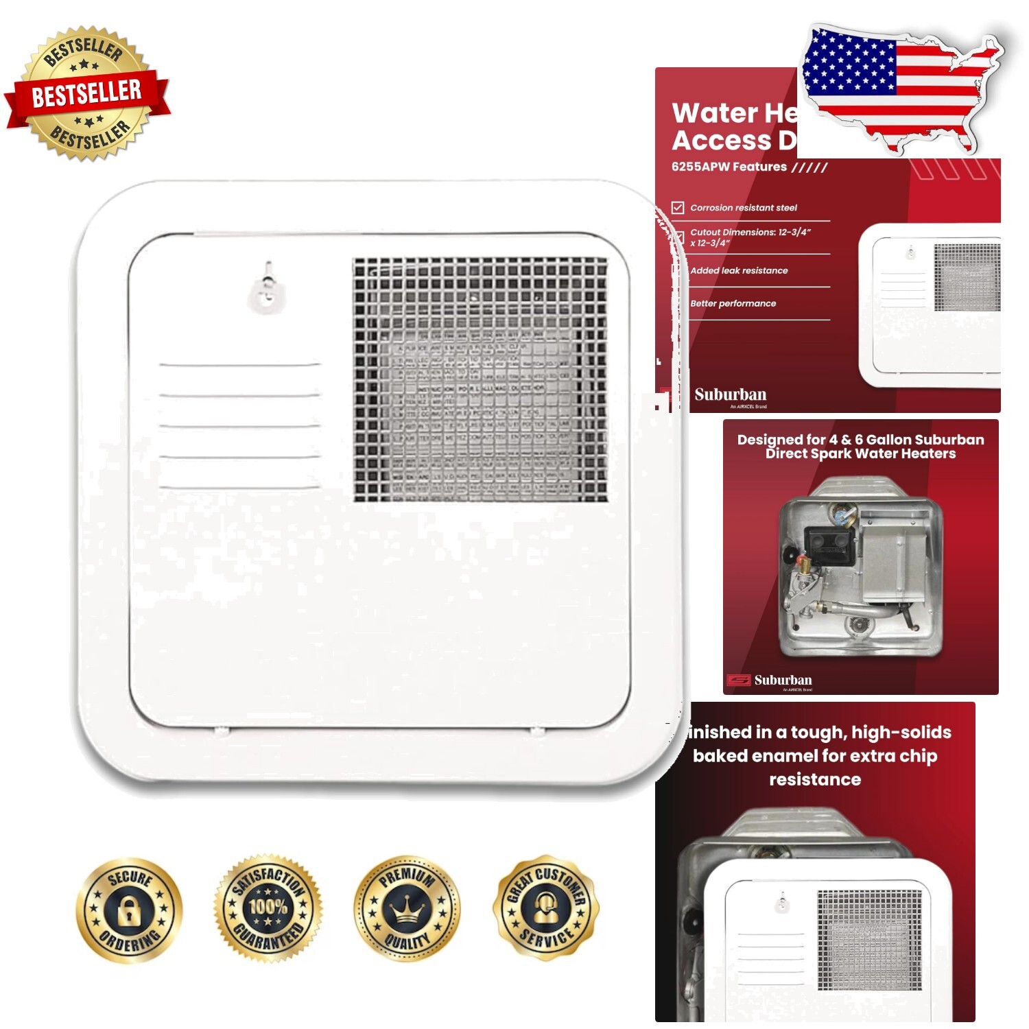 Elegante puerta de acceso blanca polar para calentadores de agua - 13,7” x 2,1” dimensiones