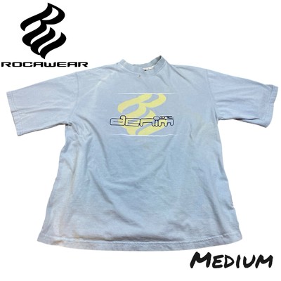 VTG Y2K Roca Wear T-Shirt Mens MED Blue Gray Short Sleeve Denim Inc 100% Cotton