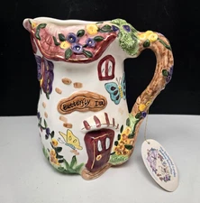 Water Pitcher Butterfly Inn Enchanted Garden 3D Blue Sky Style 8" Popular 2001