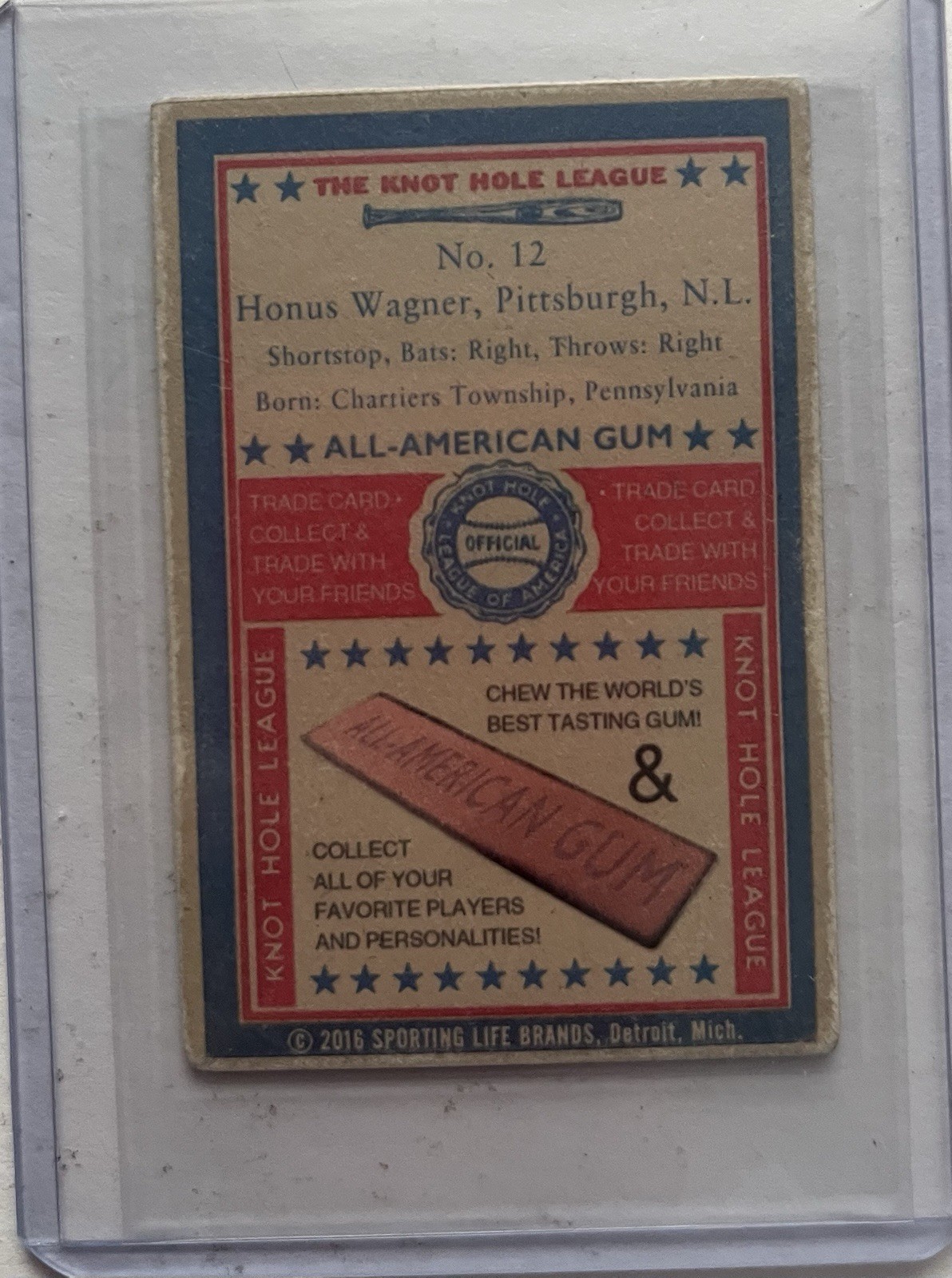 Rare 2018 Sporting Life #12 Honus Wagner All American Gum Knothole LeagueSeries view 2
