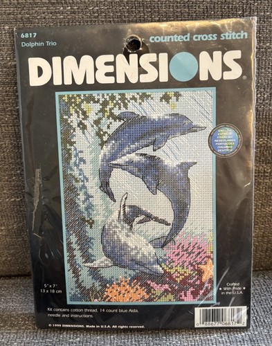 Kit Point De Croix Dimensions Trio De Dauphins 5x7 Pouces - Modèle 6817, Neuf