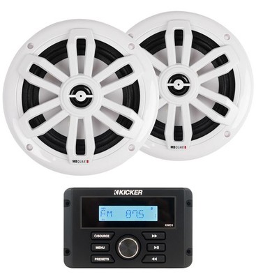 Kicker 46KMC3 Marine Gauge Hole Receiver w/Bluetooth+(2) MB Quart Slim Speakers