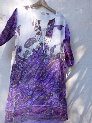 tunika  Indisch Hippie Beach Ibiza Bali One Size XS/S/M Kleid Blau Lila