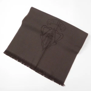 GUCCI Foulard en laine marron foncé châle écusson chevrons pour homme femme