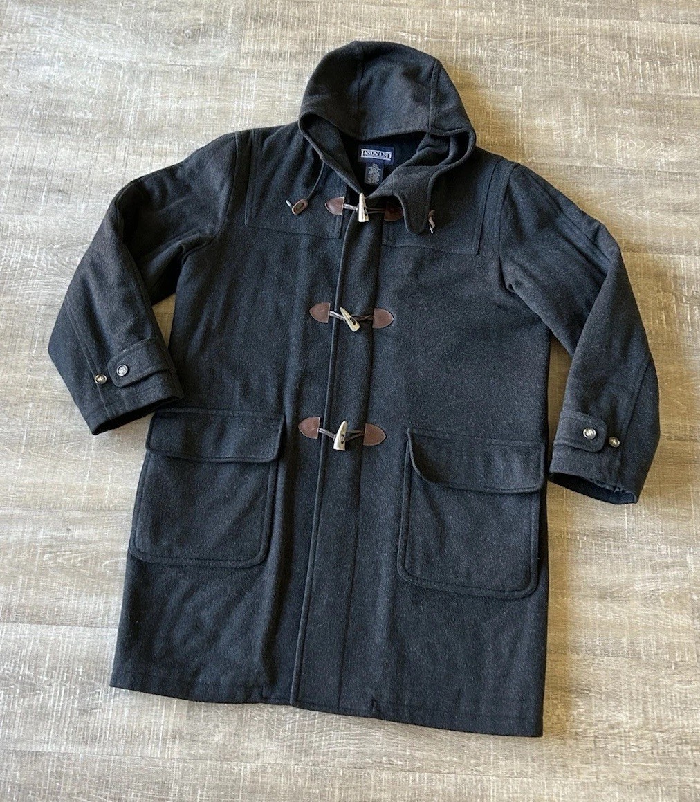 Vintage Lands' End 100% Wool Toggle Duffle Coat Men’s XLT Hooded Tiroler Lodge