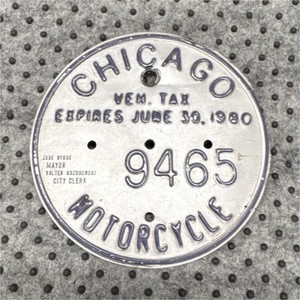 Chicago Motorcycle License Plate 1980 Illinois Vehicle Tax Tag
