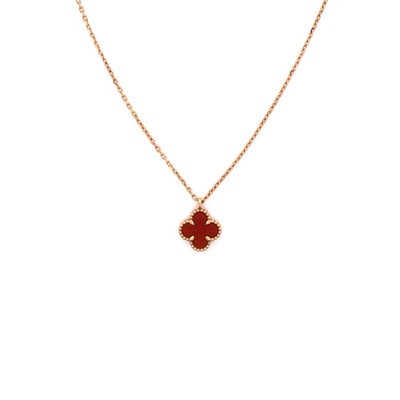 Van Cleef & Arpels Sweet Alhambra Pendant Necklace 18K Rose Gold and Carnelian