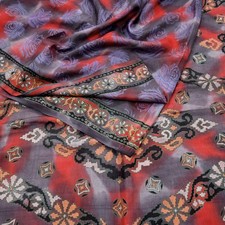 Vintage Saree Gray Red Pure Silk Printed Saree Sari Fabric 5yard Sewing Soft