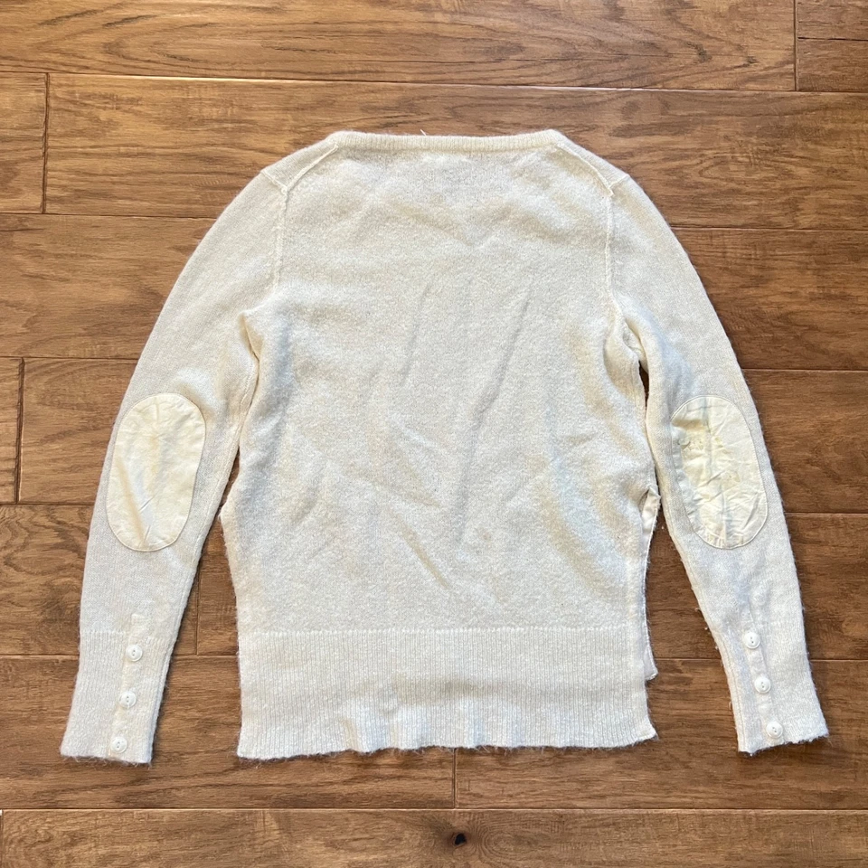 Suéter feminino Rag & Bone Bea tamanho M couro marfim alpaca botões de remendo de cotovelo - Imagem 2 de 4