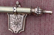 221cm Vintage old antique French Brass Curtain pole Ultra Gothic Coat of Arms