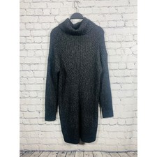 Tahari Sweater Dress Womens S Turtleneck Ribbed Knit Charcoal Gray Metallic Mini