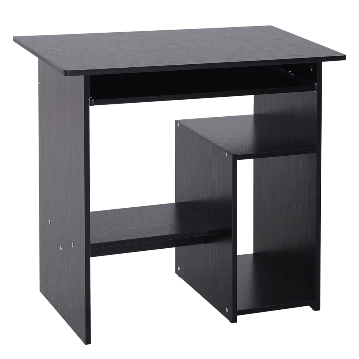 Homcom Black Compact Small Computer Table Wooden Desk Keyboard Tray Storage - Image 2