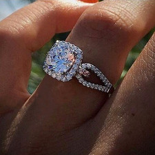 Wedding Engagement Ring Split Shank Round Cut 2 Ct Simulated 14k White Gold Over