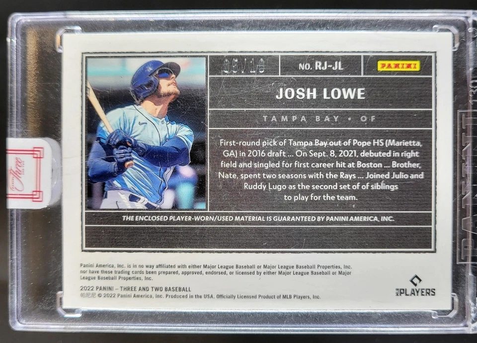 2022 Panini Three and Two Josh Lowe Rookie Jerseys Holo Silver /10 RC Rays NQ - Image 2 of 4