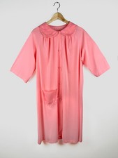 Shadowline Vintage Pink Nylon Robe Lace Collar Button Front Size L