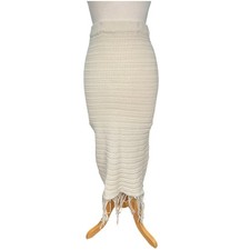 Freshman1996 Cream Crochet Midi Skirt Tassel Hem Boho Beach Size Small Vacation