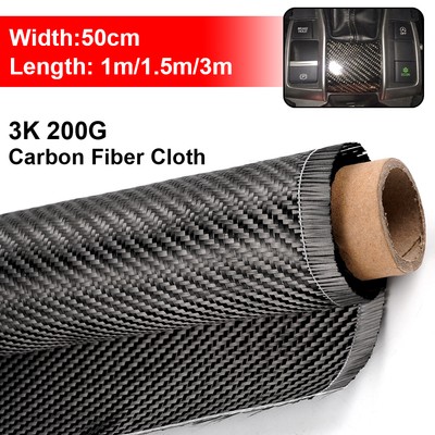 59'' x 20'' Real Carbon Fiber Fabric Cloth Roll 3k 200gsm 2x2 Twill Weave Black