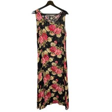 Vintage 90s Black Floral Sleeveless Full Length Dress Large