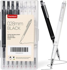 Retractable Gel Roller Pens 0.28mm Ultra Fine Point Black Ink 8-Pack