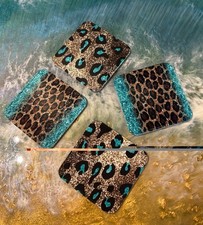 Set Of 4 Animal Print Coasters With Leather Back