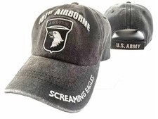 ARMY AIRBORNE 101ST WASHED STYLE RELAXED FIT EMBROIDERED BLACK GRAY HAT CAP