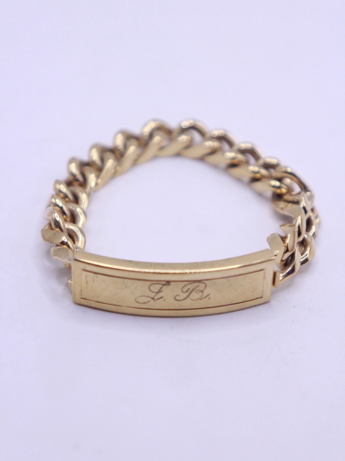 Vintage Speidel Gold Electroplate ID Bracelet Etched J.B. Curb Cuban 7” On Come